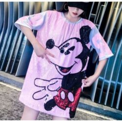 T21995-pink Baju T-shirt Wanita Modis Motif Mickey Mouse