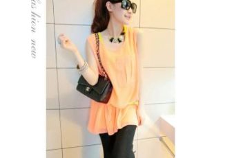 T3842 IDR.11O.OOO MATERIAL COTTON+CHIFFON-LENGTH-INNER-64CM-OUTER-76CM-BUST-96CM-(WITH-BELT) WEIGHT 230GR COLOR ORANGE